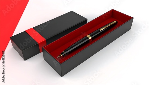 Black pen in a black box with red trim