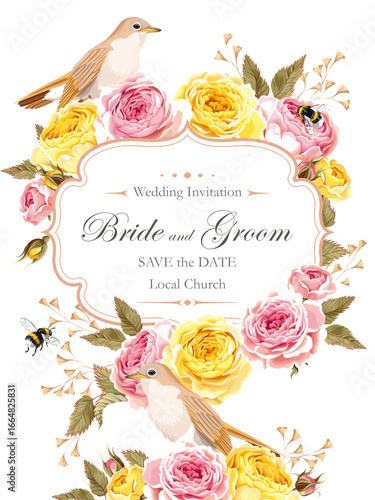 frame with flowers and birds