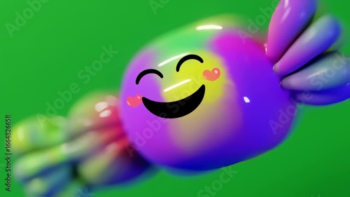 Animated Candy Emoji with Heart Cheeks on Green Background - Sweet Expression