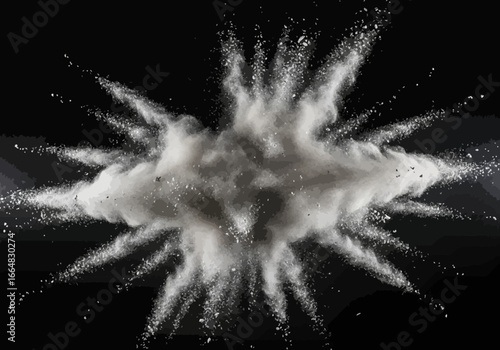 Stunning explosion of white powder against a dramatic black backdrop creates a dynamic abstract design, perfect for adding visual impact and modern style to your next project