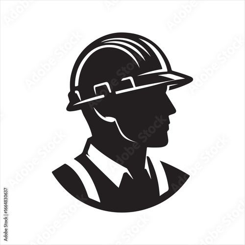 Construction worker with helmet vector silhouette outline logo design concept illustration