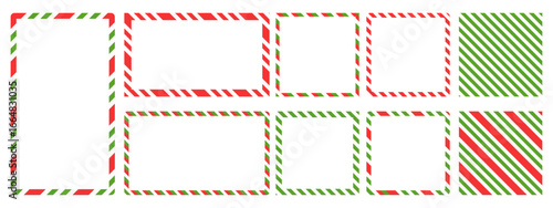 Christmas candy cane frame set. Red and green striped borders. Rectangle and square borders in red and green lollipop style.