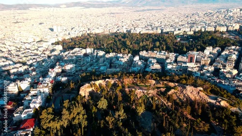 Aerial landscape from Neapoli Kolonaki neighborhood near Lycabettus Hill winter in Athens