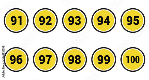 91, 92, 93, 94, 95, 96, 97, 98, 99 and 100 number icon vector outline design symbol or illustration set