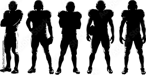 American football player team silhouette, football players, sports, silhouette, athletes, football team, football action, running football player, football art, vector, digital art, black and white