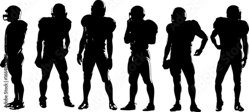 American football player team silhouette, football players, sports, silhouette, athletes, football team, football action, running football player, football art, vector, digital art, black and white
