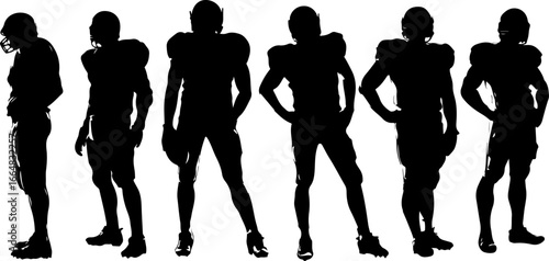 American football player team silhouette, football players, sports, silhouette, athletes, football team, football action, running football player, football art, vector, digital art, black and white