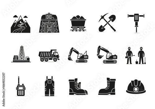 Industrial Mining and Construction Equipment and Worker Gear Collection for Heavy Industry Operations and Site Safety