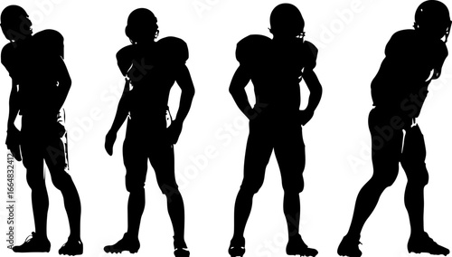 American football player team silhouette, football players, sports, silhouette, athletes, football team, football action, running football player, football art, vector, digital art, black and white