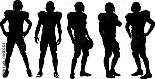 American football player team silhouette, football players, sports, silhouette, athletes, football team, football action, running football player, football art, vector, digital art, black and white