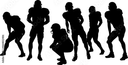 American football player team silhouette, football players, sports, silhouette, athletes, football team, football action, running football player, football art, vector, digital art, black and white
