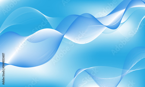 Abstract blue white wavy flowing lines background, gradient color background