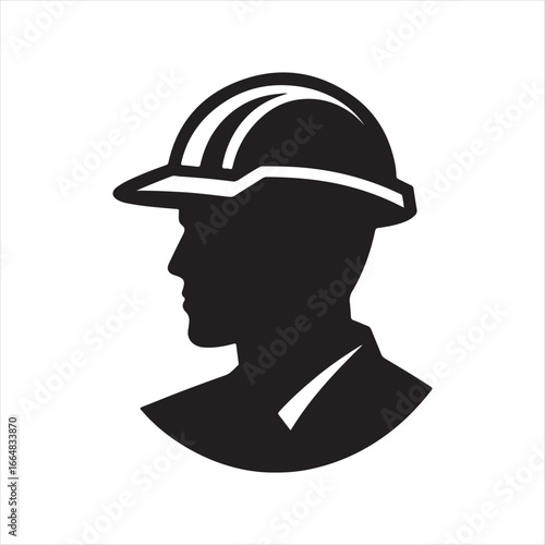 Construction worker with helmet vector silhouette outline logo design concept illustration