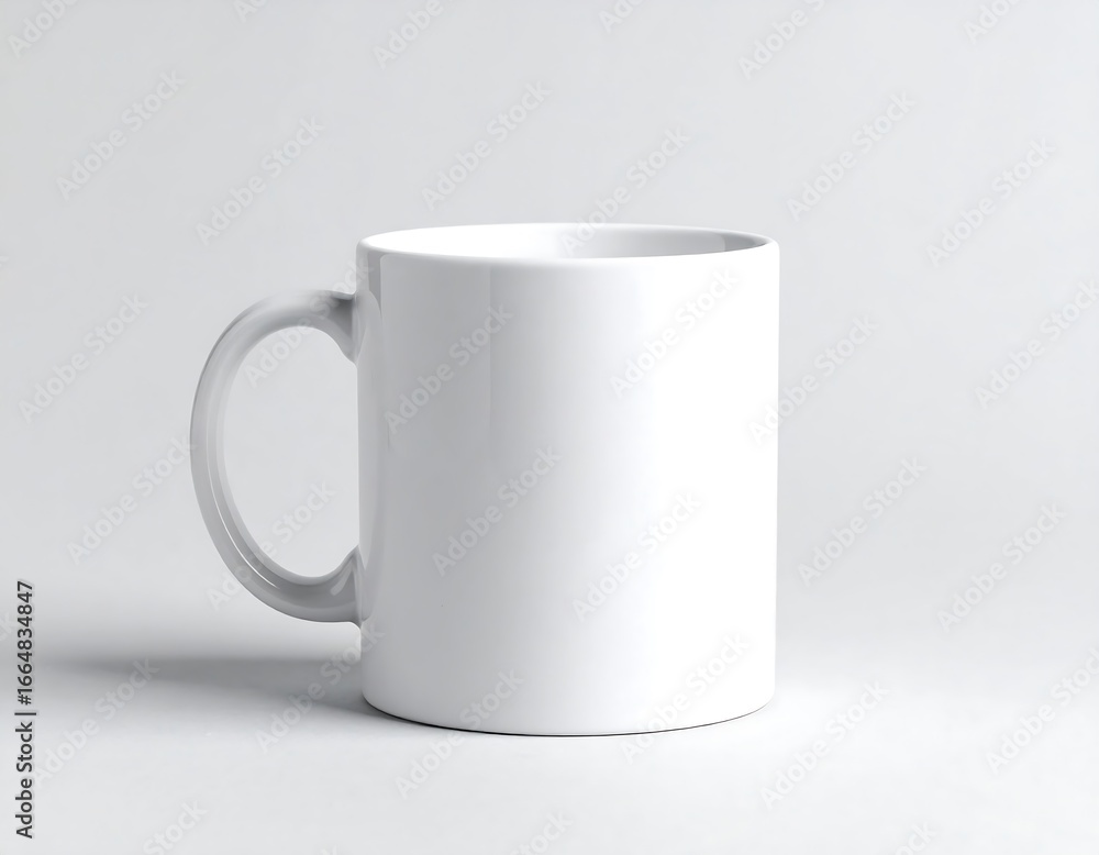 Obraz premium Blank White Ceramic Mug on Light Gray Background.