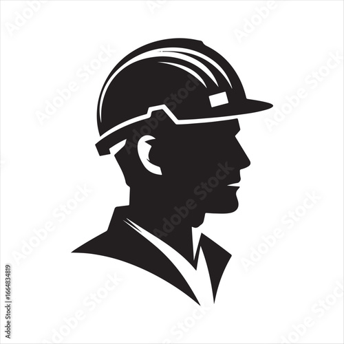 Construction worker with helmet vector silhouette outline logo design concept illustration