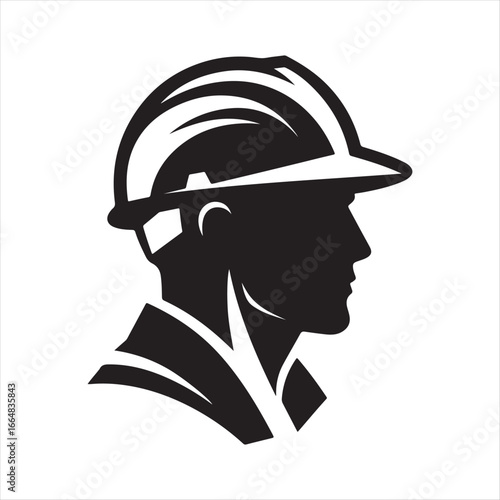 Construction worker with helmet vector silhouette outline logo design concept illustration