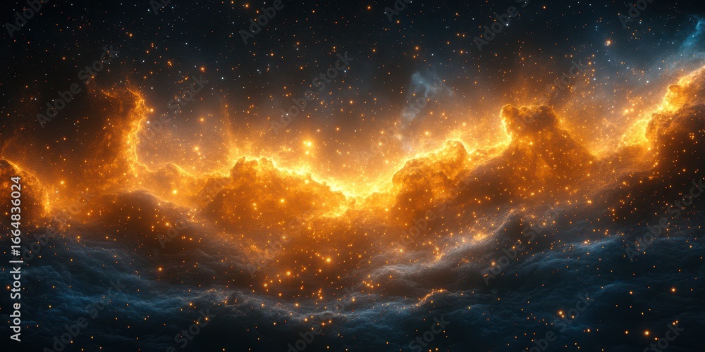 Fototapeta premium Celestial night sky filled with swirling clouds and radiant stars creating a mesmerizing cosmic landscape