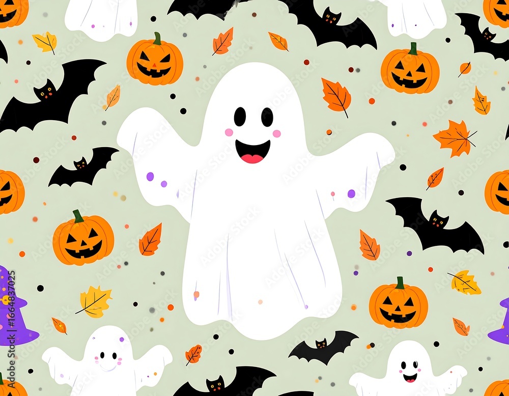 Naklejka premium Cute Halloween ghost pattern