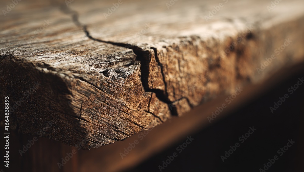 Fototapeta premium Close-up of weathered wooden plank with a crack