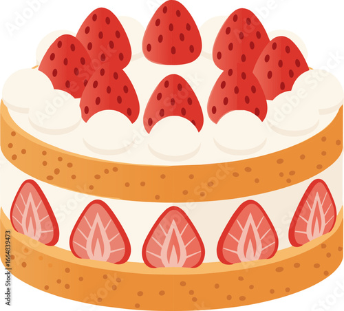 Strawberry Shortcake Layered with Cream and Sponge Illustration SVG with Transparent Background