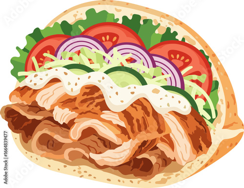 Delicious Kebab Sandwich with Fresh Vegetables and Meat Illustration SVG with Transparent Background