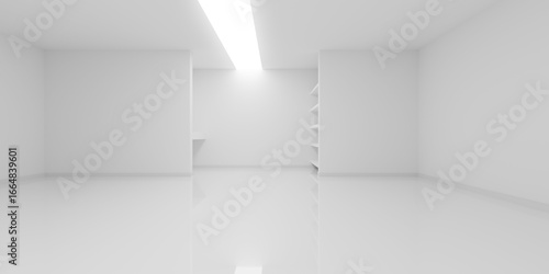 Wallpaper Mural Empty blank white room background with niche with a desk and shelves, wide light strip on the ceiling, modern interior template Torontodigital.ca