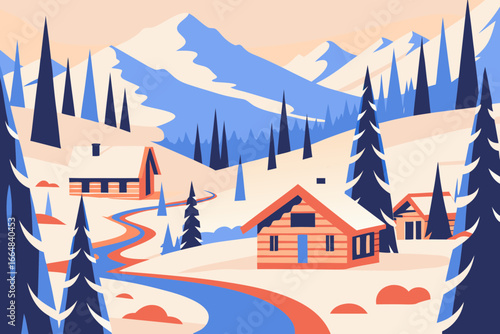 Winter Cabins in the Mountains