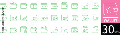  Minimal Wallet Line Icon Set 30 Clean Outline Symbols for Money, Payment, and Finance Design