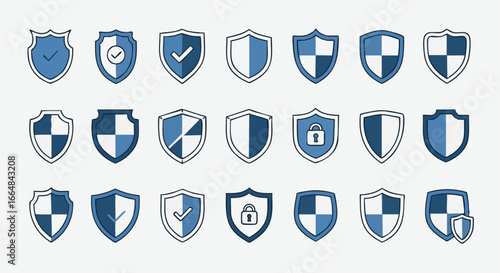 Collection of Protection Shields Icons in Blue Hues Embodying Security and Trust Themed Graphical Elements Highlighting Defense Mechanisms in