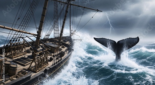 Whaling Ship in Stormy Ocean