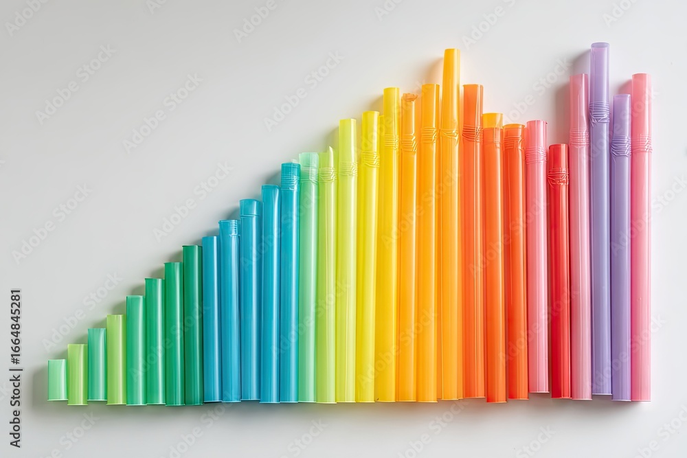 Obraz premium Colorful drinking straws arranged in a gradient pattern.