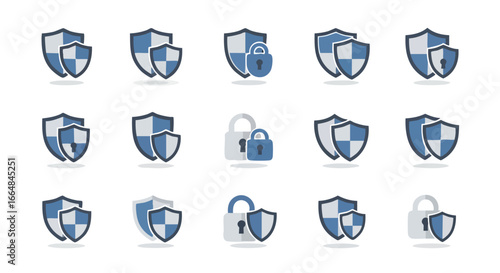 Collection of Conceptual Security Shields Representing Protection and Safety Measures for Digital or Physical Assets