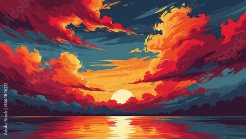Fiery Sunset Over the Ocean