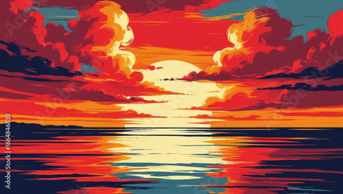 Fiery Sunset Over the Ocean