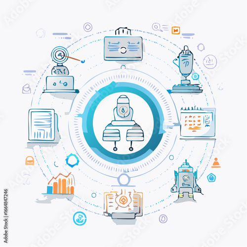 Artificial intelligence and robotics vector icon set in minimal line art. Futuristic abstract design on clean white background.
