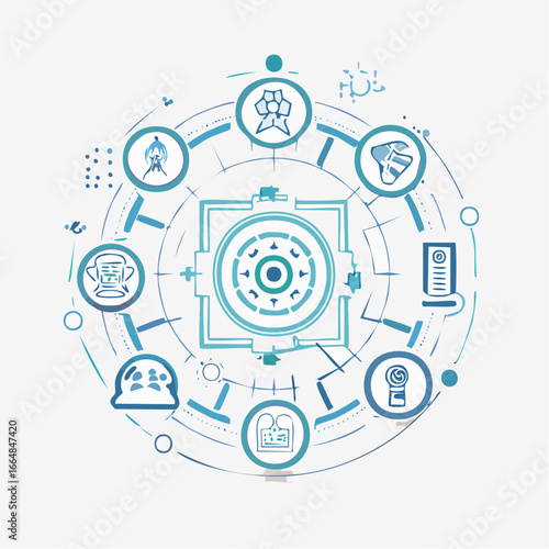 Artificial intelligence and robotics vector icon set in minimal line art. Futuristic abstract design on clean white background.

