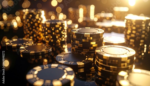 Casino Chips with Golden Gamble, and Luxury.