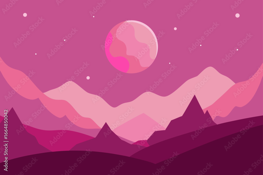 Obraz premium Dreamy Mountain Valley Under Pink Moons Concept