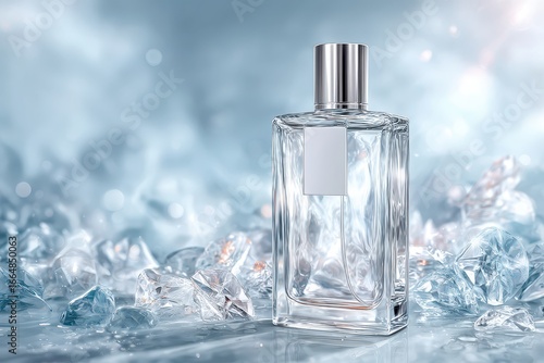 Wallpaper Mural Stylish perfume bottle with metallic cap on ice, evoking cool freshness and luxury. Torontodigital.ca