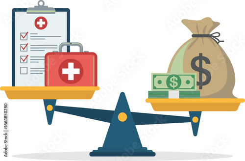 Healthcare Costs Balance Illustration | Medical Expenses vs. Financial Burden Graphic for Insurance, Policy, and Budgeting Concepts