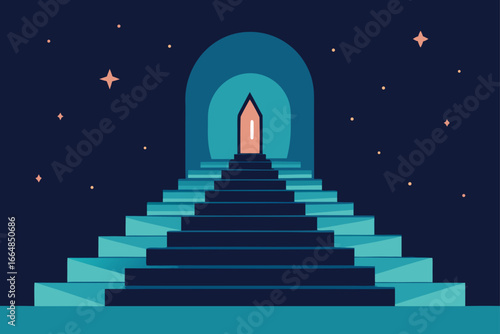 Luminous Staircase Leading to Starlit Palace Scene