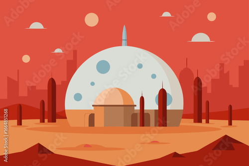 Massive Dome City on Alien Desert Illustration