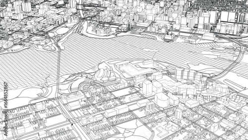 Intricate Cityscape Wireframe