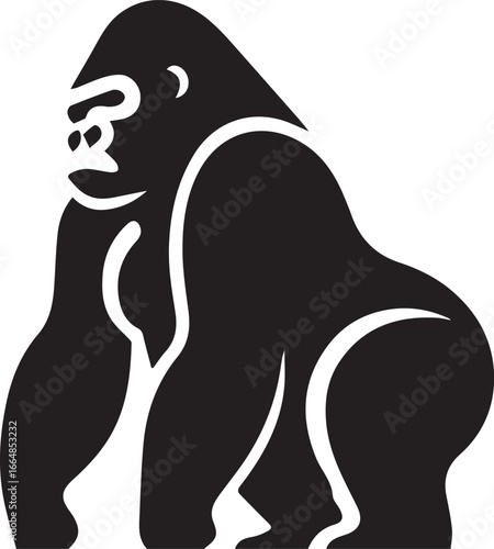 Gorilla Family Silhouette Vector – Black and White Wildlife Illustration of Parent and Baby Apes