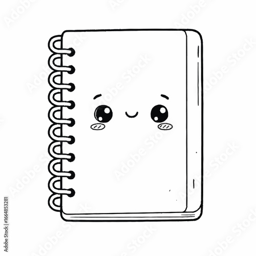 Cute Cartoon Notebook with Smiling Face and Spiral Binding