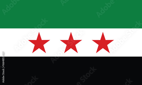 Vector new flag of Syrian Arab Republic. Waving three-star banner of Syria. National symbol of new arabic country.