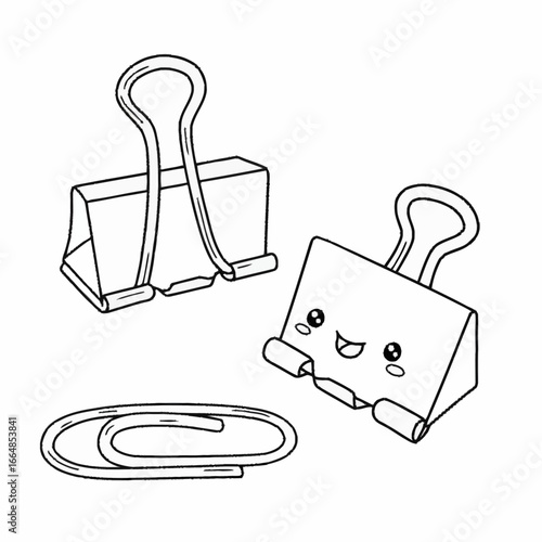 Black and White Cartoon Binder Clips and Paperclip