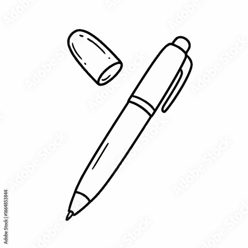 Black and White Illustration of a Pen with Cap