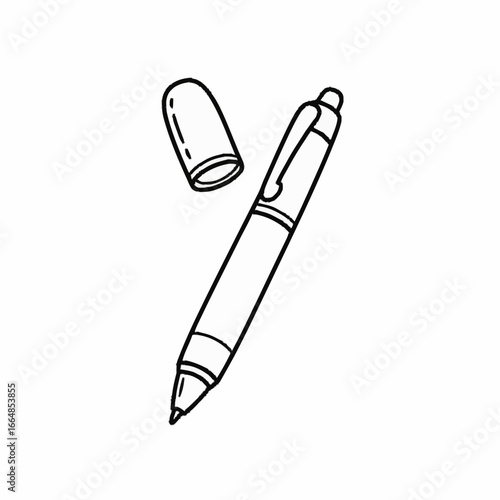 Black and White Illustration of a Ballpoint Pen