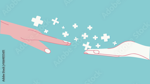 encouragement or making others happy, positive vibes concept, businessman's hand gives a positive health icon to his co-worker concept vector illustration